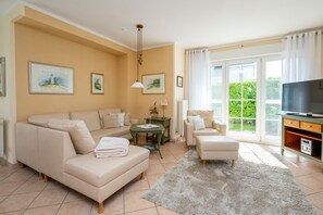 Télévision, cheminée, lecteur de DVD, chaîne hi-fi