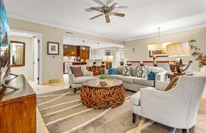 TV, DVD player, stereo - Maui Resort Rentals: Honua Kai Konea 749, Premier 7th Floor Penthouse 3BR w/ Gorgeous Ocean and Black Rock Views! (Lahaina)