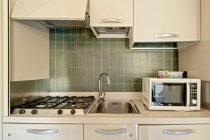 Fridge, oven, stovetop, cookware/dishes/utensils