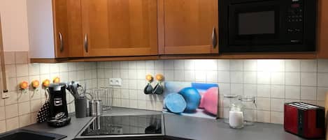 Frigorífico, microondas, horno y placa de cocina