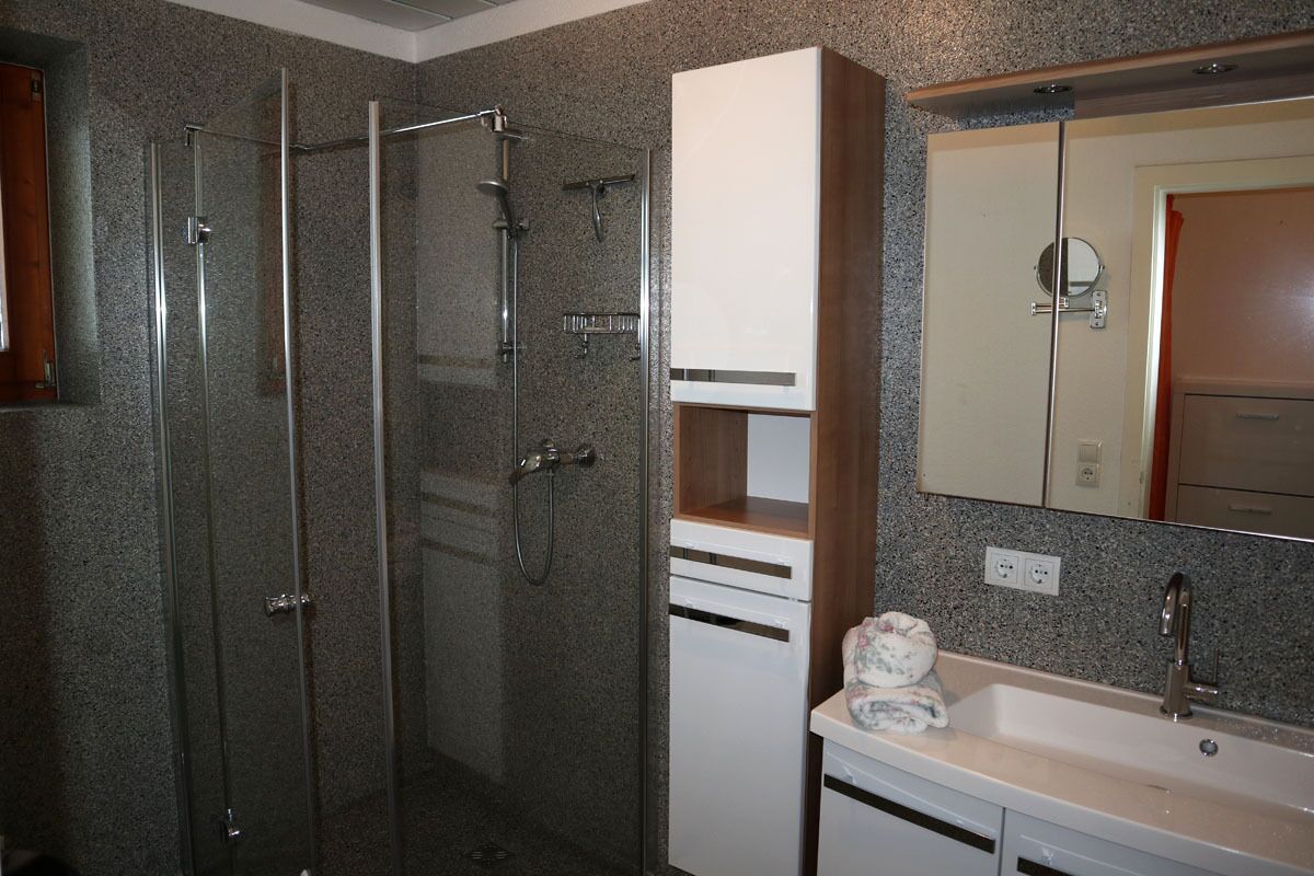 Dusche, Haartrockner, Handtücher, Toilettenpapier