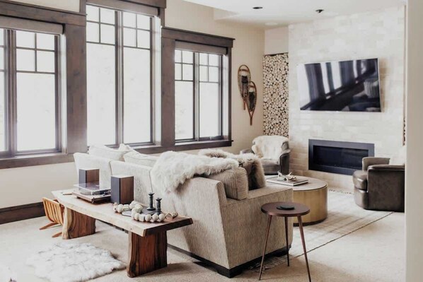 TV, fireplace, books, streaming services