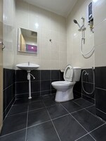 Ducha, cabezal de ducha con hidromasaje, bidet, toallas