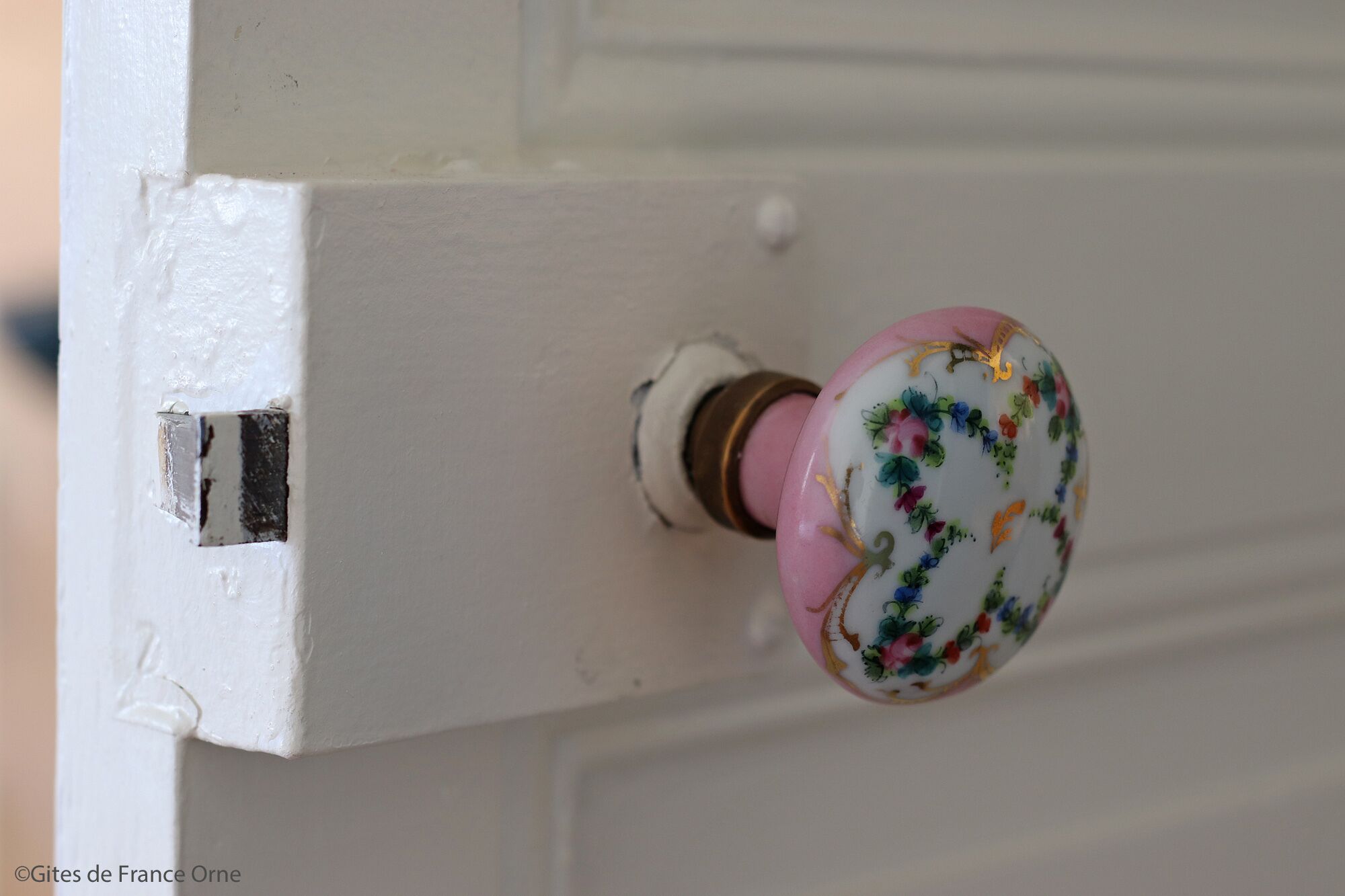 Un pomo de puerta con diseño floral.