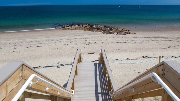 A wooden boardwalk leading to a sandy beach with a clear blue sky. - BOOKING for 2027! Walk to Town Neck Beach! LINENS-AC-New Amenities (Sandwich)