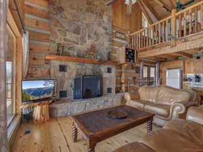 Cabin, Multiple Beds, Patio | Living area | TV, fireplace - Hidden Cove (White Pine)