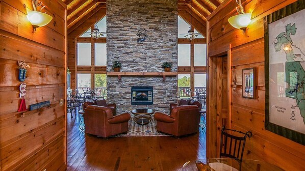 Bring the Cats and the Kids Room | Living area | 60-inch Smart TV with satellite channels, TV, fireplace - Grandview Experience Lodge (Spencer)
