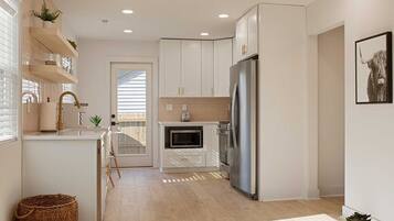 Fridge, microwave, oven, dishwasher