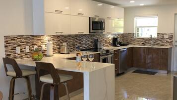 Fridge, microwave, oven, dishwasher