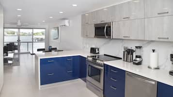 Fridge, microwave, oven, dishwasher