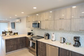 Fridge, microwave, oven, dishwasher