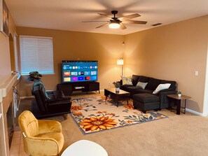 Smart TV, fireplace, video games