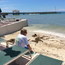On the beach, sun-loungers, beach towels