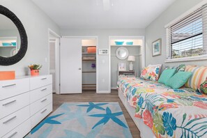 2 bedrooms, desk, iron/ironing board, travel crib