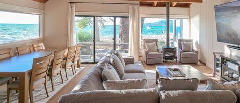 Télévision, cheminée, livres, services de streaming