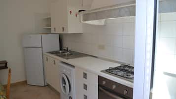 Fridge, microwave, stovetop, cookware/dishes/utensils
