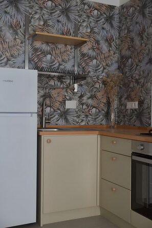 Frigorifero, microonde, piano cottura, pentole/stoviglie/utensili