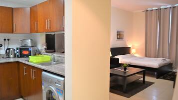 Studio | Private kitchen | Full-sized fridge, microwave, stovetop, coffee/tea maker