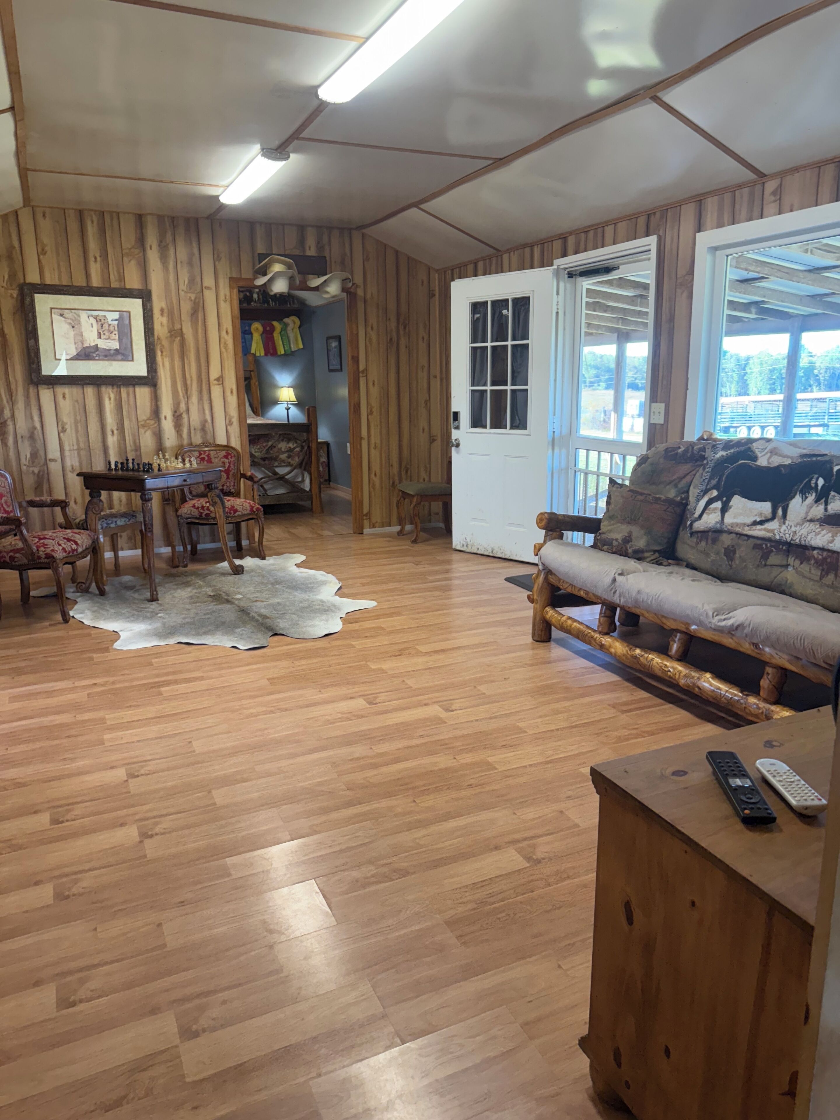 TV, DVD player, video library