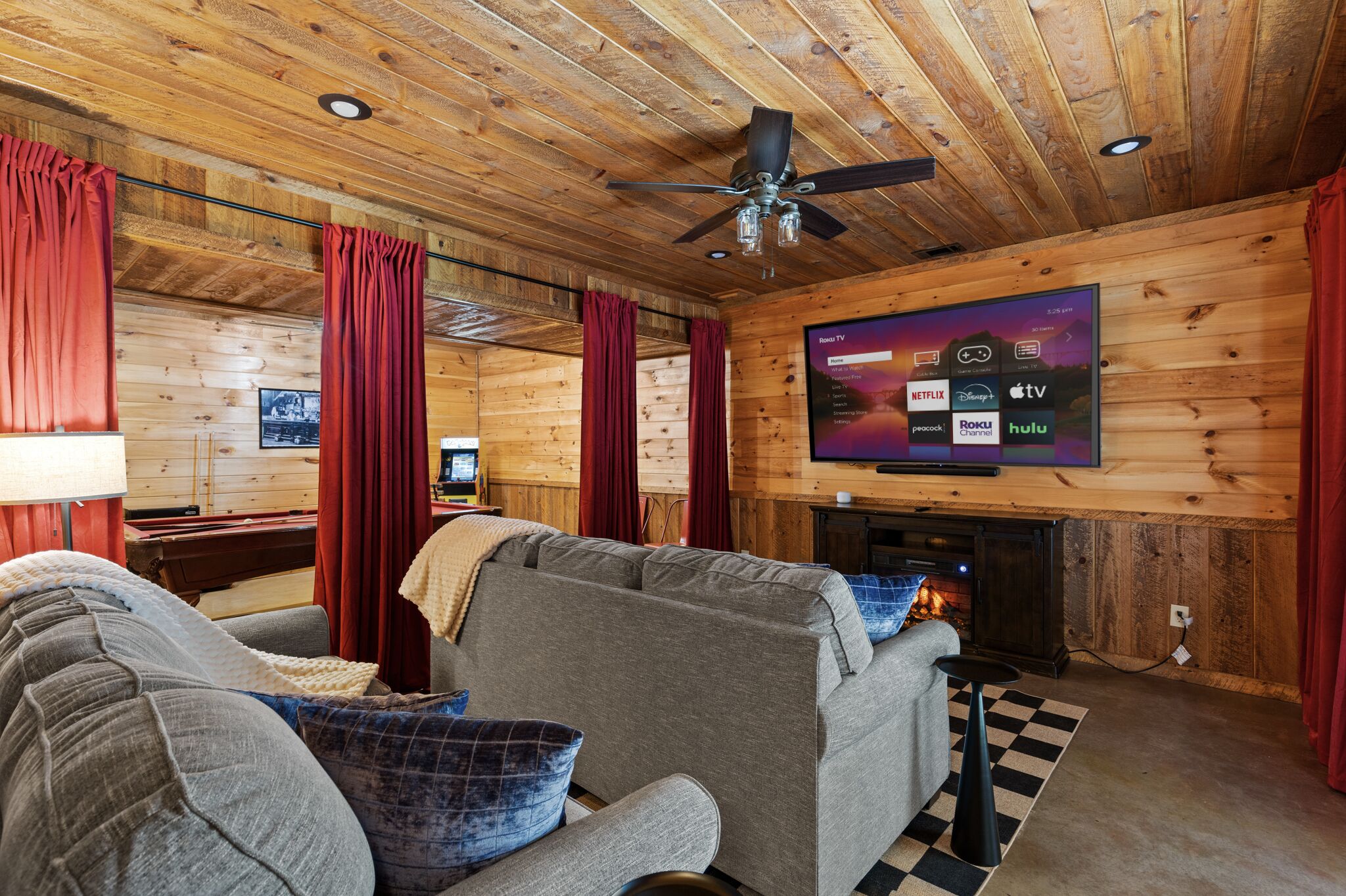 Smart TV, fireplace, video games