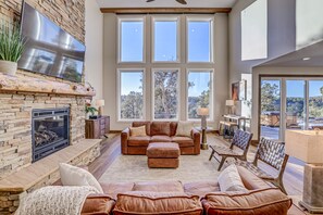 Smart TV, fireplace, ping pong, books