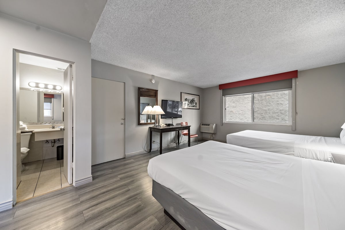Basic Room, 2 Double Beds | Desk, laptop workspace, blackout drapes, iron/ironing board