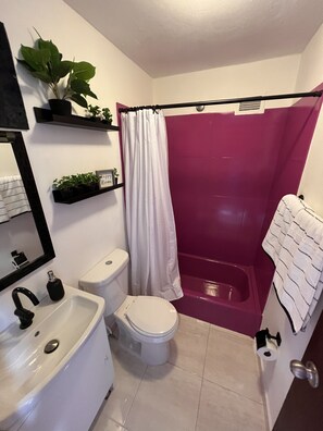 Combined shower/tub, hair dryer, towels - Lovely beach studio - High speed internet! (San Juan)