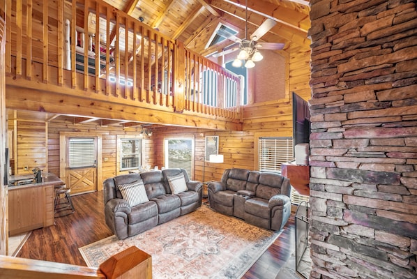 Smart TV, fireplace, video games, foosball