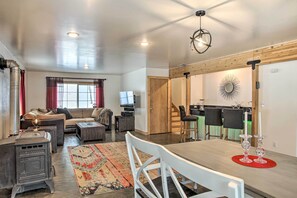 TV, fireplace, DVD player, video library