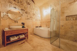 Uranus - Fully Cave & Jacuzzi | Bathroom | Hair dryer, bathrobes, slippers, towels - Peristyle Cave Cappadocia - Special Class (Nevsehir)