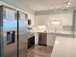 Fridge, microwave, oven, dishwasher