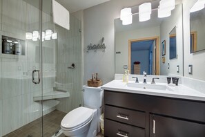 Combined shower/bathtub, hair dryer