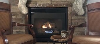 Cozy 2 bedroom cabin with fireplace, lake views, steps to sand bottom swimming 