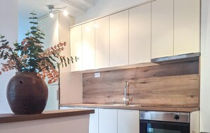 Kühlschrank, Ofen, Herdplatte, Wasserkocher mit Kaffee-/Teezubehör