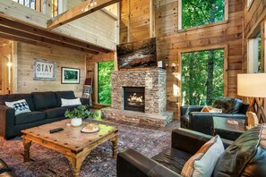 Smart TV, fireplace, foosball