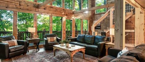 Smart TV, fireplace, table football