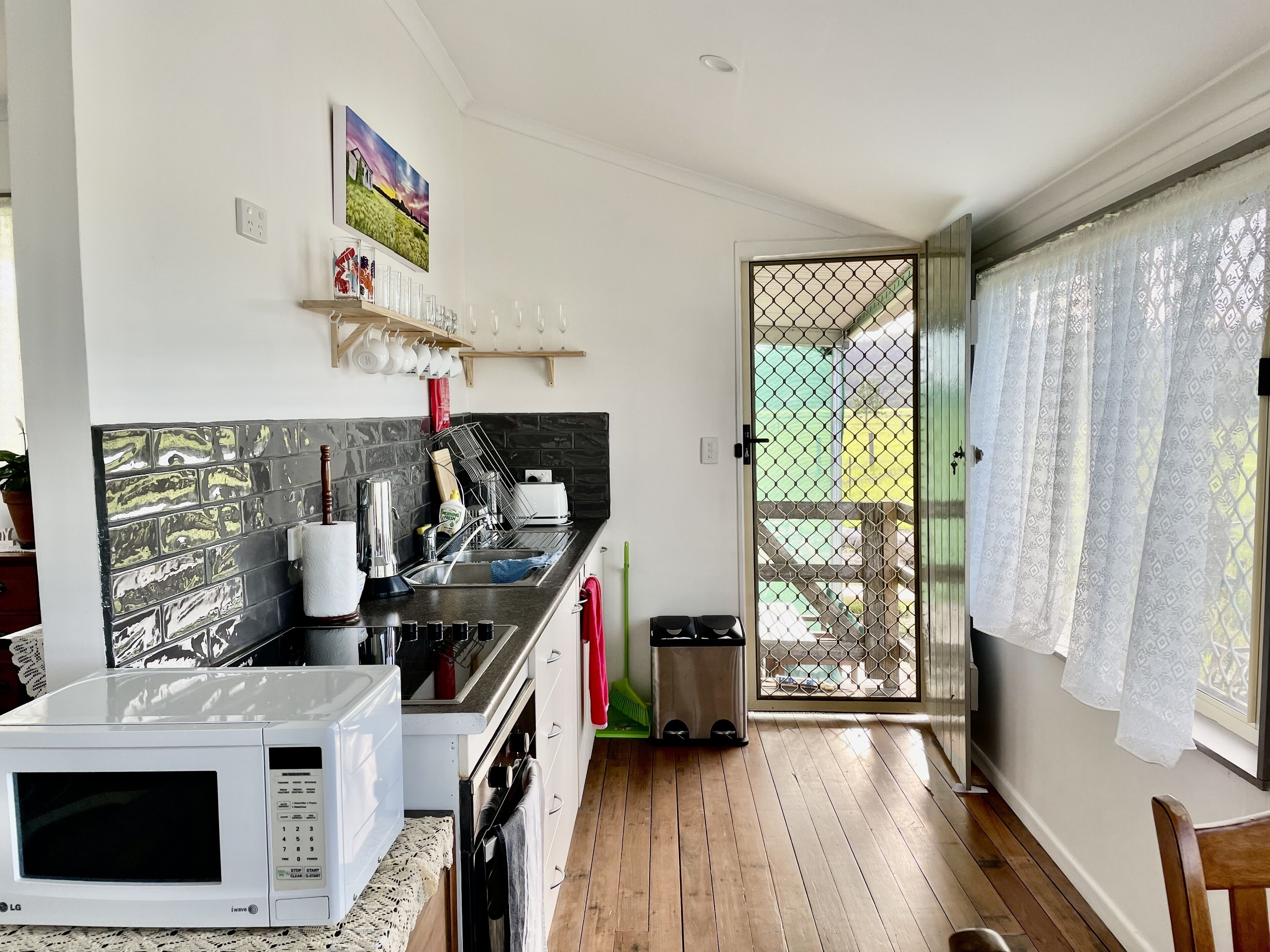 Fridge, microwave, oven, electric kettle