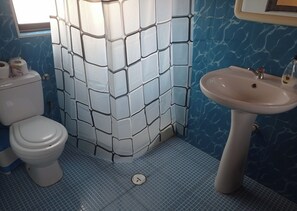 Douche, serviettes fournies, papier toilette