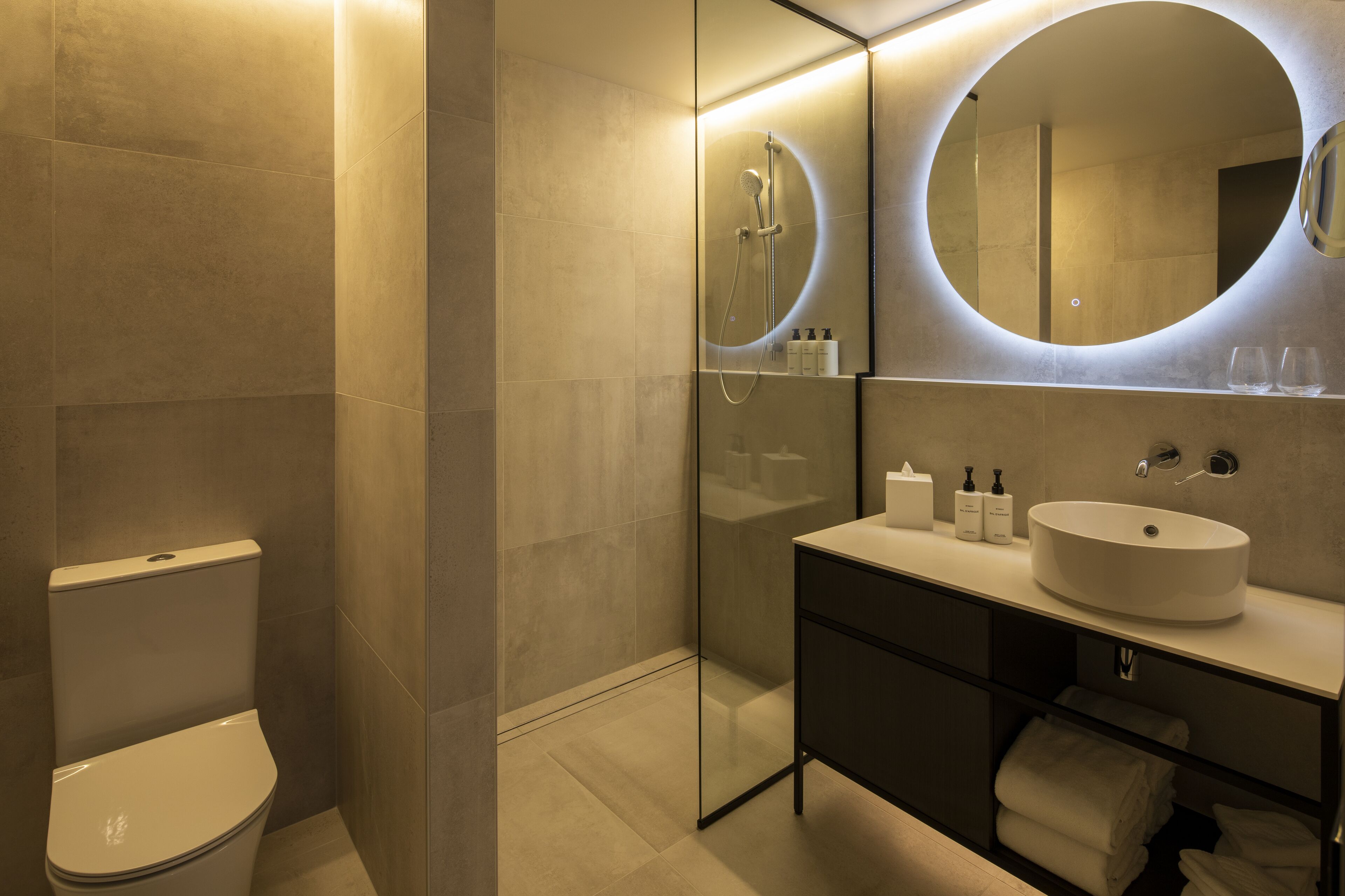 shower, designer toiletries, hair dryer, dressing gowns