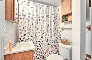 Ensemble douche/baignoire, sèche-cheveux, serviettes fournies, savon