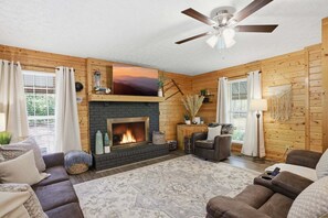 TV, fireplace, video games, DVD player