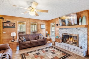 TV, fireplace, video games, DVD player