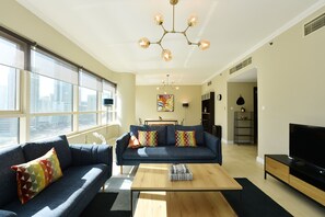 42-inch LED TV with cable channels, TV - 2-BR Marina View Retreat at Marina Quays - DSY (Dubai)