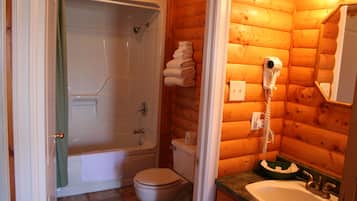 Separate tub and shower, jetted tub, hair dryer, towels