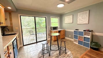 Fridge, microwave, coffee/tea maker, toaster