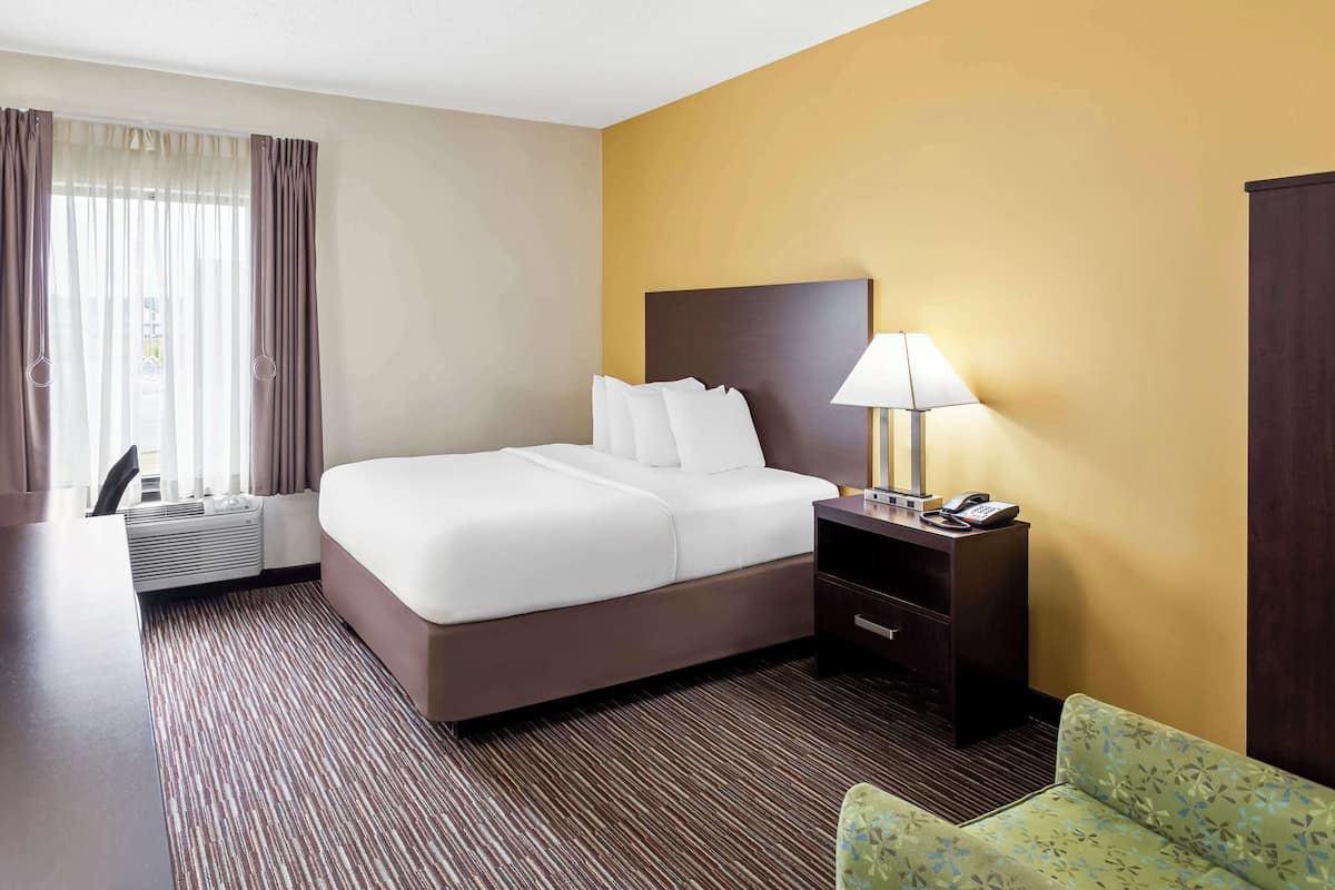 Standard Room, 1 Queen Bed, Accessible, Refrigerator & Microwave | Desk, laptop workspace, blackout curtains, iron/ironing board