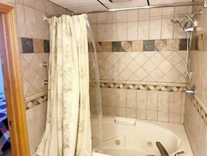 Combined shower/bathtub, towels, toilet paper - Mr. Rogers River View (Guttenberg)