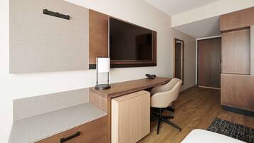 Roupas de cama premium, cofres nos quartos, escrivaninha