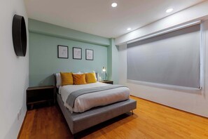 1 bedroom, desk, iron/ironing board, travel cot