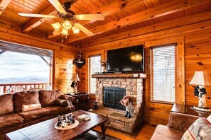 Smart TV, fireplace, video games, DVD player